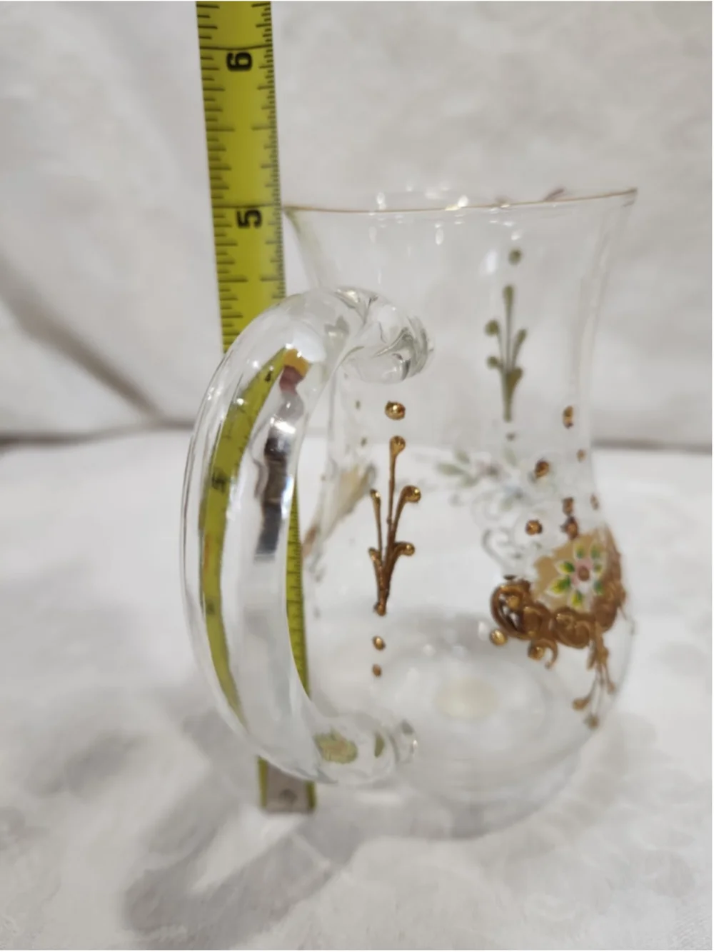 Vintage Murano Glass Small Pitcher 24K Gold Venetian Tre Fuochi Enamel Floral 5